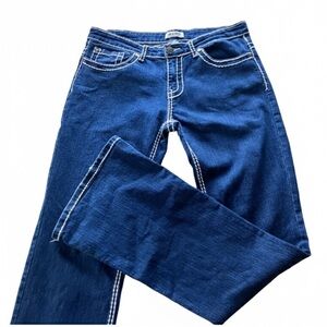 Blue Crush White Contrast Stitch Dark Wash Bootcut Denim Jeans Women’s Size 5